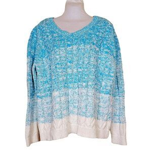 Liz Claiborne Cable Heavy Knit Blue & White Ombre Marbled Sweater Size 2X